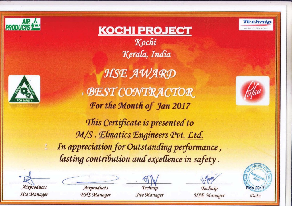 HSE Award – Best Contractor Jan 2017