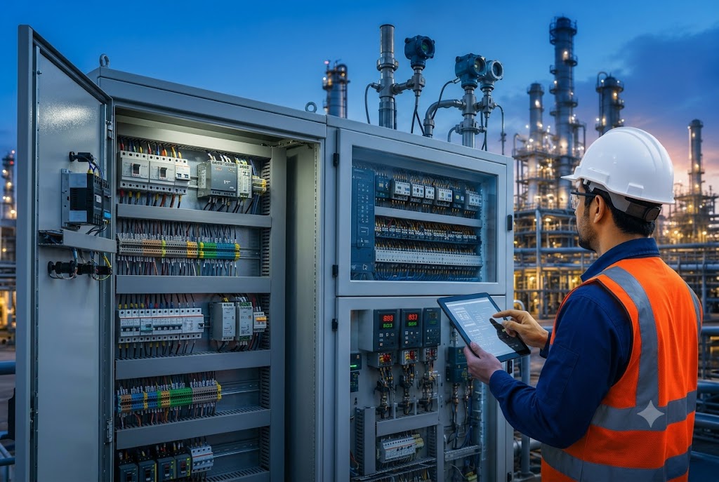 E&I Engineer at industrial control panel